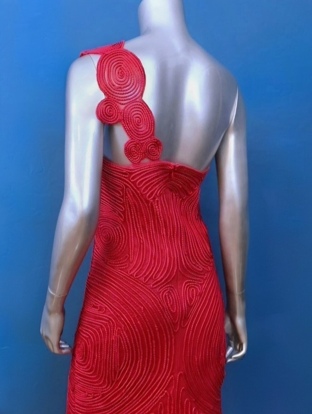 🆕️🔴ARRANGE Embroidered Satin One Shoulder Maxi Dress w/ Cutwork Design / (NWT) - Picture 10 of 13